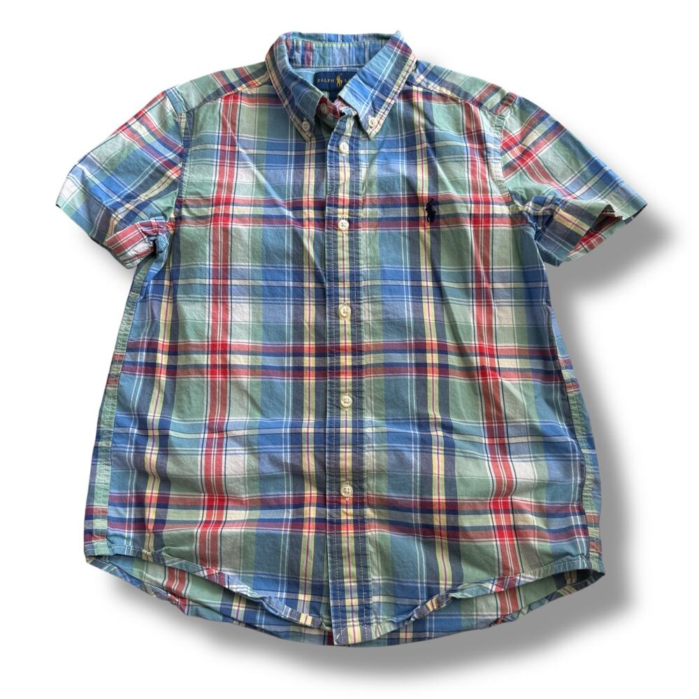 Ralph Lauren Boys Sz 7 Blue Green Red‎ Yellow Plaid Button Down Shirt